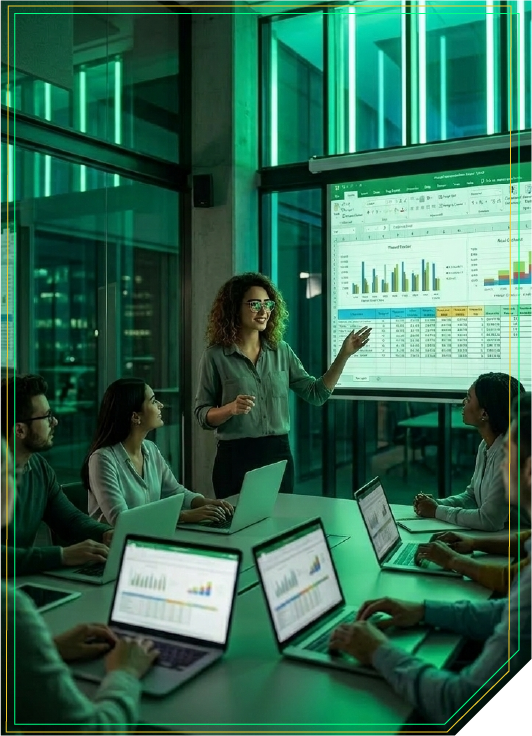 Professora de Excel dando aula em empresa